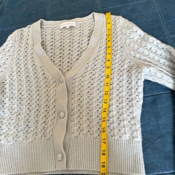 WHITE + WARREN Cashmere Open Stitch Cardigan in Sky Blue Size Medium - Picture 9 of 13